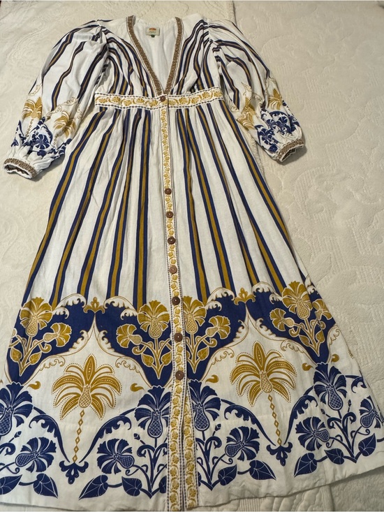 FARM Rio Dresses & Skirts - Gorgeous Farm Rio Boho Striped Maxi Dress in White, Navy & Mustard
